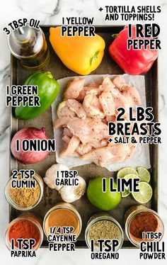 the ingredients for this recipe include chicken, peppers, limes and pepper