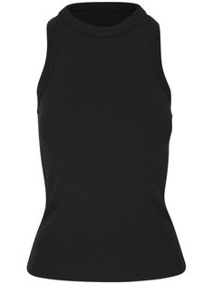 black stretch-cotton fine ribbed crew neck sleeveless straight hem Sleeveless Ribbed Top, City Dress, Iconic Bags, Ribbed Top, Summer Beach Wear, Veronica Beard, Ballet Flat Shoes, Ski Wear, Cami Tanks