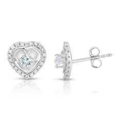 Celebrate love with these enchanting diamond heart earrings, an exquisite choice for any woman. Crafted in elegant 14K white gold, each earring features a heart shaped frame meticulously adorned with round diamonds, with additional diamonds forming the captivating center. Radiant with a 1/2 ct. t.w., these romantic earrings are designed to shine with sophistication and charm. They secure comfortably with friction backs, making them a perfect accessory for any occasion. Size: one size.  Gender: unisex.  Age Group: adult. Fine Jewelry Sterling Silver Heart Earrings Brilliant Cut, Heart Cut Diamond White Sterling Silver Earrings, Valentine's Day Brilliant Cut Diamond Earrings In Sterling Silver, White Gold Cubic Zirconia Heart Earrings, Silver Diamond Earrings With Brilliant Cut For Valentine's Day, Anniversary Heart Cut Diamond Earrings In Sterling Silver, Elegant Sterling Silver Heart Earrings With Vvs Clarity, Anniversary Sterling Silver Heart Cut Diamond Earrings, Anniversary Heart Cut Sterling Silver Diamond Earrings