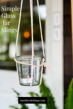 glass jar with tealight in a glass jar sling Hanging Jars With Twine Diy, Maille Mustard, Reuse Glass Jars, Backyard Garden Wedding, Diy Art Supplies, Hanging Jars, Twine Diy, Weck Jars, Diy Jar