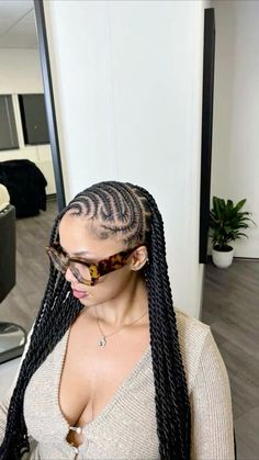 #hair Twist Lemonade Braids, Cornrow Lemonade Braids, Cornrows With Wavy Hair, Half Lemonade Braids Half Island Twist, Cornrow In Front Knotless Braids In Back, Lemonade Braids Hairstyles With Knotless, Fulani Lemonade Braids Hairstyles, Lemonade Braids Fulani, Fulani Ponytail Braids