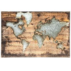 an old world map is displayed on a wall