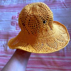 Very Cute Handmade Crocheted Summer Hat -Like New Never Worn Summer Hat With Crochet Lace, Beach Hat With Adjustable Crochet Lace, Beach Hat With Crochet Lace And Adjustable Fit, Spring Crochet Lace Hat, Summer Beach Hats With Crochet Lace, Summer Crochet Cotton Hat, Summer Beach Hat With Crochet Lace, Crochet Lace Hats For Summer Beach, Crochet Lace Summer Beach Hats