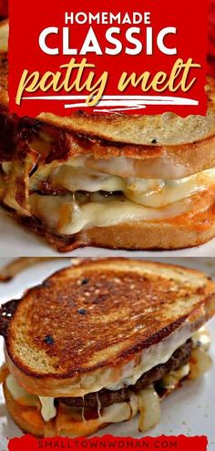 homemade classic patty melt sandwiches with melted cheese