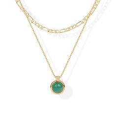 PRICES MAY VARY. This stylish layered necklace for women features a 6mm x 8mm malachite pendant necklace with a 19" adjustable sliding clasp and a 3mm wide figaro chain that is 15" with a 2" extender. This double layered pendant necklace is 14K gold plated to ensure a long-lasting and brilliant finish making it perfect to wear wherever you go, day or night. ✦ 60-DAY GUARANTEE ✦ Your happiness is our number one priority. To ensure your complete satisfaction, we offer a hassle-free 60-Day money-ba Malachite Pendant, Figaro Chain Necklace, Necklace Layering, Figaro Chains, Figaro Chain, Layering Necklace, Layered Necklace, Vibrant Green, Necklaces For Women