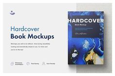 the book cover for hardcover book mockups is shown in blue and white