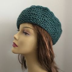 Hat Knitting Pattern, French Toque, Beanie, Stash Buster Casual Yarn Bonnet Beanie, Green Knit Crochet Hat, Knit Beanie Knitting Pattern One Size, Casual Hand Knitted Bonnet Beanie, Vintage Yarn Beanie Hat, Slouchy Knitted Beanie Bonnet, Green Knitted Beanie, Green Slouchy Knitted Hat, Knit Purl