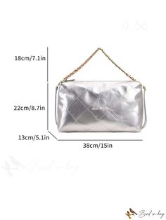 BirdinBag - Chic Quilted Hobo Bag with Stylish Letter Graphic & Chain Strap Silver Pouch Shoulder Bag With Chain Strap, Silver Shoulder Bag With Chain Strap Pouch, Silver Bag With Chain Strap For Daily Use, Silver Bags With Chain Strap For Daily Use, Silver Pouch Bag With Chain Strap, Silver Bag With Chain Strap For Travel, Silver Shoulder Bag With Chain Strap For Travel, Silver Bags With Chain Strap For Travel, Chic Quilts