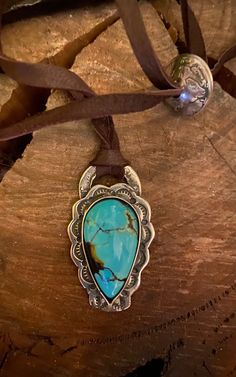 "HAND FORGED NATURAL TURQUOISE PENDANT CREATED OUT OF STERLING SILVER 92.5% & ELEGANT OLD 90% US SILVER COINS SUNDANCE GENUINE LEATHER & A NATURAL TURQUOISE STONE THIS IS ONE OF THE MOST BEAUTIFUL PIECES OF TURQUOISE I HAVE SEEN, STUNNING! THE PENDANT IS 1&5/8\" TALL WITH 1/2\" CIRCULAR BALE THE STONE IS 15\" BY 28\" MILOMETERS THE LEATHER IS 42\" IN LENGTH THIS SUPPLE LEATHER GETS EVEN NICER WITH AGE RETAIL $945 HIGH GRADE NATURAL TURQUOISE I  purchased a large quantity of turquoise cabochons in 2004 for my concho belts that Sundance Catalog contracted me to create for them. These are the remaining stones in my collection from that time. I am finally running low on my collection of these beautiful stones. I did save some of the best for last :) but when they are gone, they are gone  I hav Concho Belts, Silver Smithing, Leather Bracelets Women, Sterling Silver Cross Necklace, Bracelets Women, Natural Turquoise Stone, Beautiful Stones, Southwest Jewelry, Sundance Catalog