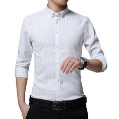 This stripe button up shirt is great for Business and Formal Attire. It is made from Polyester and Spandex, has a turn- down collar, long sleeves and a single breast closure. Pair with your favorite Jeans and Accessories! Perfect Fit Guarantee You only need to provide us with your height weight and collar size and we will do the measurements to give you the shirt that fits you the most. Before Tailoring a shirt, we will contact you with our measurements and reassure with you.If you are not 100% satisfied with our service, we guarantee a free of charge replacement or contribution towards a local tailoring service to achieve the perfect fit. Material: Spandex,PolyesterCollar: Turn-down CollarClosure Type: Single Breasted Semi-formal Striped Collared Shirt, Casual Striped Slim Fit Dress Shirt, Casual Slim Fit Striped Dress Shirt, Fitted Pinstripe Shirt For Business Casual, Striped Slim Fit Long Sleeve Dress Shirt, Vertical Stripes Button-up Business Shirt, Fitted Vertical Stripe Button-up Shirt, Vertical Striped Button-up Shirt For Business, Fitted Striped Button-up Shirt