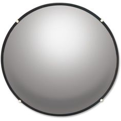 a round mirror with black trim around the edges and gold studs at the edge