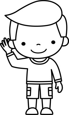 a black and white drawing of a boy holding his hand up to the side with both hands