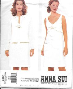 Vogue Pattern 2388 Anna Sui Design Dress and Jacket Pattern Size 6-8-10 Jacket Sewing Patterns For Women, Jacket Sewing Patterns, Unlined Jacket, Sewing Patterns For Women, Jacket Sewing, Asymmetrical Shirt, Jacket Pattern Sewing, Pants Sewing Pattern, Dress And Jacket