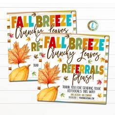 two cards with fall leaves on them