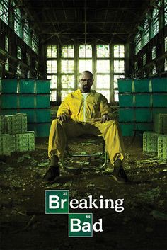 the poster for breaking bad shows a man sitting on a bench in an empty warehouse