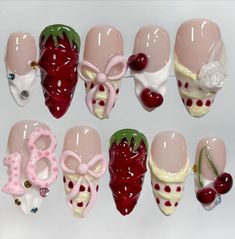 Cake Frosting Nails, Hime Gyaru Nails, Neapolitan Nails, Tanghulu Nails, Japanese Nail Art Kawaii, Birthday Cake Nails, Cake Nail Art, Rilakkuma Nails, Dessert Nails