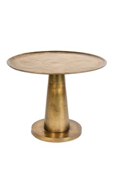 a brass pedestal with a round top on an isolated white background for use as a table or centerpiece