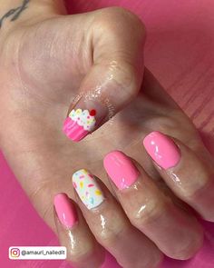 Candyland Nails Designs, M&m Nails, Nail Designs Birthday Ideas, Sprinkle Nail Art, Food Nails Designs, Birthday Nail Art Designs, Baker Nails, Kid Nail Designs