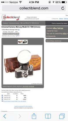 an image of a camera and other items on the webpage for collectibles