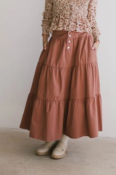 Two hand pockets skirt in mauve Boho Womens Clothing, Floral Lace Skirt, Modest Apparel, Ribbed Skirt, Tiered Maxi Skirt, Japanese Embroidery, Floral Maxi Skirt, Denim Maxi Skirt, Slam Dunk