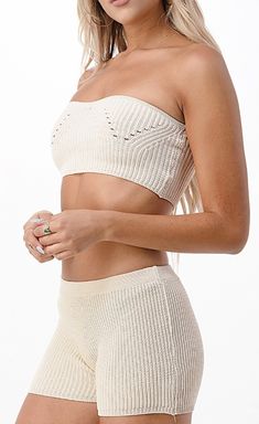 Size: One Size, fits anyone from a 32A-36DD. Has great support! Description: A ribbed knit crop top featuring a scoop neckline and back and vintage wash. Fabric: 92% Nylon / 8% Spandex Made in USA Does not have padding, wiring or cups. We believe in highlighting the natural shape of a woman's body. Crochet Bandeau Top, Boho Crochet, Knit Crop Top, Knit Crop, Short Set, Bandeau Top, Things To Buy, Scoop Neckline, Short Sets