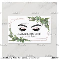 Lashes Makeup Artist Rose Gold Geometric Greenery Business Card Rose Gold Business Card, Beauty Salon Business Cards, Pink Business Card, Geometric Rose