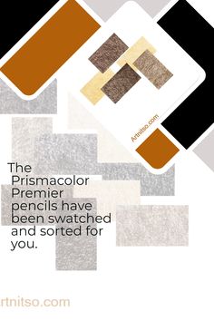 a brochure with an orange and black design on it's cover, which reads the prismcolor premium pencils have been swatched and sorted for you