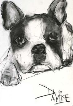 a black and white drawing of a dog's head