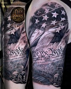 the back of a man's arm with an american flag and we are people written on it