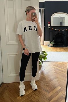 @adanola leggings and oversized tee Hot Weather Outfits Athletic, Leggings With Tank Top Outfits, Sport Leggings Outfit Casual, Gym Outfit Leggings And Shirt, Leggins Summer Outfit, Oversized Tee And Leggings Outfit, Oversized Shirt With Leggings Outfit, Leggings And Baggy Shirt, Gym Outfits For Women Oversized Shirt