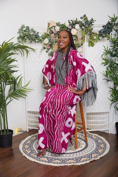 Discover our new collection of luxury Kampala Adire Boubou. These carefully selected Kampala or Adire kaftan or Boubou are a one size fits all, designed with fringes/tassels on the sleeves for that pop of elegance and class - Lets say "Rich Aunty Vibes". They are comfortable, soft on the skin and perfect for any special celebration. Handmade with soft crepe and designed to make you feel trendy and fashionable in ethnic prints. Model wearing Size S - 2XL Product Details Style: Boubou Bubu Kaftan Boubou Styles, Lace Kaftan, Ankara Gown