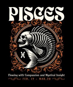 the pisces concert poster for their upcoming show, featuring a skeleton and fish