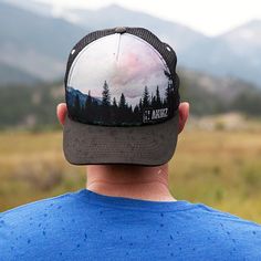 Get geared up to wander. Our classic wander baseball cap with treeline image from a Colorado hike. Sublimated full color print on front, black mesh back, adjustable snapback closure. Photo by the talented Brianne Janae Photography. Flannel Jacket Women's, Colorado Hat, Colorado Shirt, Long Tee Shirts, Hooded Cowl, Kids Beanies, Flannel Jacket, Scarf Headband, Pin Art