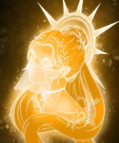 a digital painting of a woman with her arms crossed in front of the sun and stars