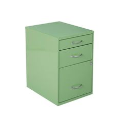 a green filing cabinet with two drawers