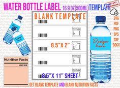 water bottle label template with blank labels and price tags for each item in the package