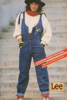 Lee Jeans ad, 1986. Why were we trying to make ourselves look so bulky in the 80s? 80s Overalls Outfit, 80s Overalls, 80s Jeans, Overalls Fashion