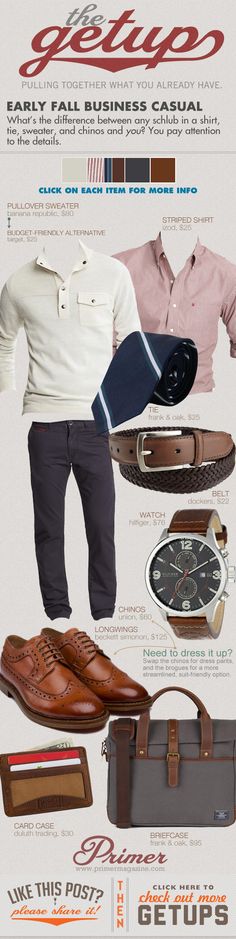 The Getup: Early Fall Business Casual - Primer Dress Casual Men, Fall Business Casual, Fall Business, Business Casual Fall, Business Casual Men, Mens Fall, Dress For Success