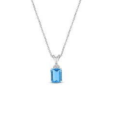 Emerald Cut Swiss Blue Topaz 10 X  8 MM 3.50 CT and 0.10 ct Diamonds 14 kt white Gold Pendant 1.90 grams.                                                       Gold Chain is not included                                                                                                                             Complimentary Silver Chain Classic Blue Diamond Necklace With 17 Jewels, Classic Blue Diamond Necklace With Diamond Cut, Classic Blue Diamond Cut Diamond Necklace, Classic Blue Diamond Cut Necklace, Classic Blue Diamond Necklace With Accents, Formal Blue Diamond Gemstone Necklace, Formal Blue Gemstone Diamond Necklace, Classic Blue Diamond Anniversary Necklace, Blue Diamond Cut Fine Jewelry Necklace