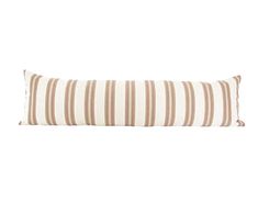 a brown and white striped pillow on a white background