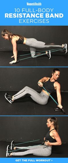 a woman doing exercises with resistance bands on her legs and knees, in the middle of an exercise video