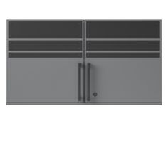 a gray cabinet with two doors on it