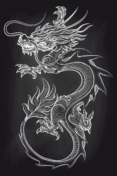 a drawing of a dragon on a blackboard