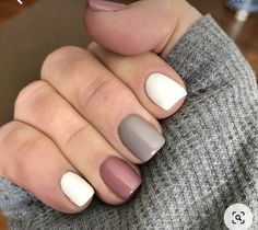 Short Nail Shellac Ideas Fall, Gel Nail Designs February, Spring Neutral Nails 2023, Dip Powder Nails Round Shape, At Home Gel Manicure Designs, 3 Different Color Nails, Cute Short Dip Nails Fall, Mat Finish Nails, Short Acrylic Nails Multicolor