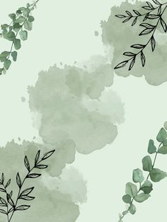 watercolor background with green leaves and branches