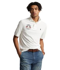 Featuring rib-knit armbands, the Polo Ralph Lauren® Classic Fit Embroidered Mesh Polo Shirt is ideal wear to run everyday errands smoothly with the ventilating presence of embroidered eyelets at the underarms..Regular fit..Spread collar and short sleeves..Two-button front closure..Embroidered logo along the chest..Split hem..100% cotton..Machine wash, tumble dry..Imported. Fitted Embroidered Short Sleeve Polo Shirt, Fitted Casual Tops With Embroidered Logo, White Collared Top With Embroidered Logo, Casual Fitted Tops With Embroidered Graphics, Fitted Casual Polo Shirt With Embroidered Logo, Casual Polo Collar Top With Embroidered Logo, White Fitted Casual Polo Shirt, Casual Embroidered Cotton Polo Shirt, Casual Cotton Embroidered Polo Shirt