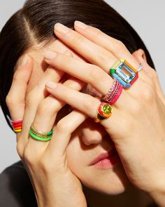 The Set of Three Pave + Enamel Stacking Rings, 14K Gold — FRY POWERS Jewelry Trends 2024, Digital Ring, Nice Rings, Enamel Rings, Tsavorite Ring, Rainbow Fairy, Flamboyant Gamine, Dope Jewelry Accessories, Colourful Style