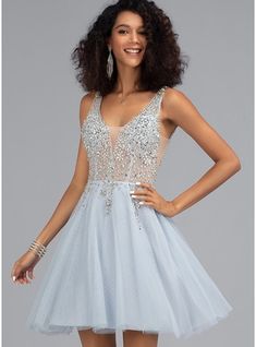 JJsHouse A-Line V-neck Short/Mini Beading Zipper Up Sleeveless No Winter Spring Summer Fall General Plus Tulle Prom Dresses. #JJsHouse #ALine #Vneck #ShortMini #Beading #ZipperUp #Sleeveless #No #Winter #Spring #Summer #Fall #General #Plus #Tulle #PromDresses Tulle Prom Dress A Line, Tulle Prom Dress Short, Sequin Homecoming Dress, Mini Prom Dresses, Mini Homecoming Dresses, Tulle Homecoming Dress, V Neck Prom Dresses, Beaded Tulle, Beaded Prom Dress