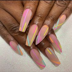 Funky Nail Art, Super Cute Nails, Dope Nail Designs, Colorful Nail Designs, Get Nails, Nail Designs Glitter, Art Nails, Yellow Nails, Hot Nails