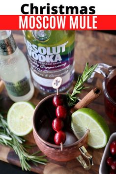 christmas moscow mule recipe with cranberries and limes